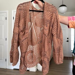 Free People Crochet Knit Kimono Sweater